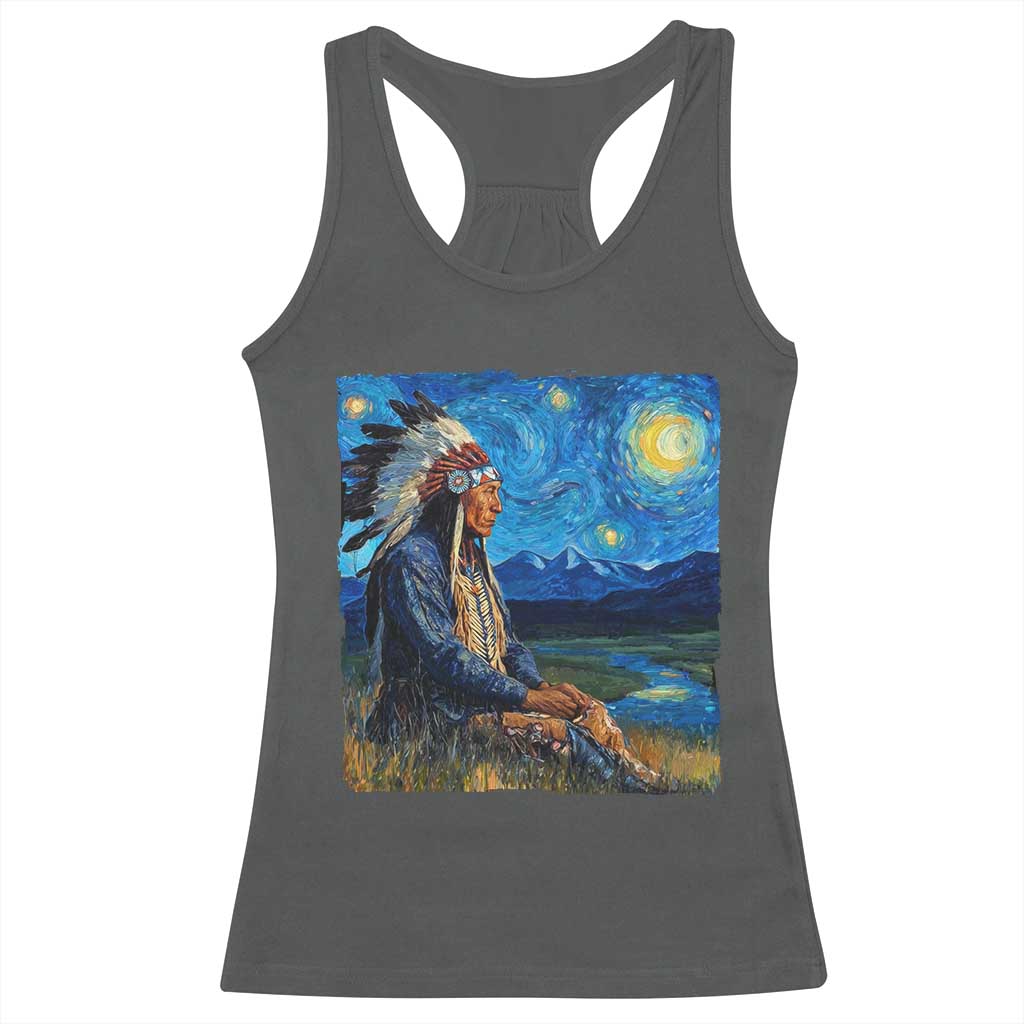 Native American Indian Van Goghs Starry Night Racerback Tank Top TS11 Dark Heather Print Your Wear