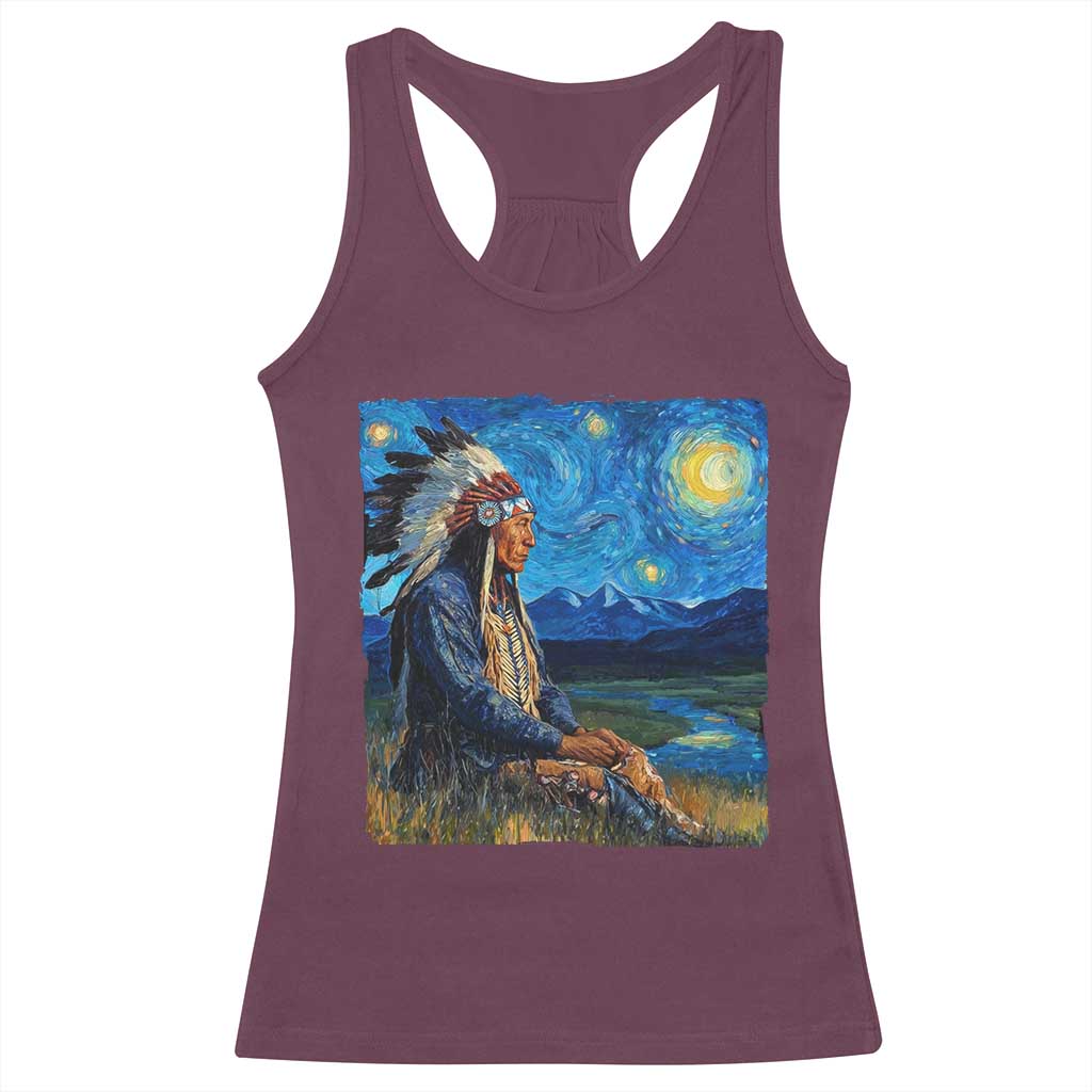 Native American Indian Van Goghs Starry Night Racerback Tank Top TS11 Maroon Print Your Wear