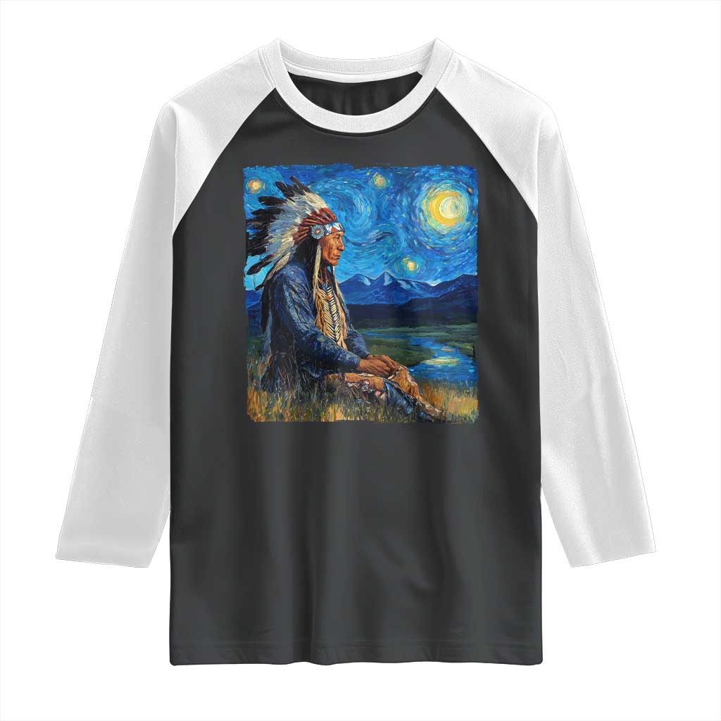 Native American Indian Van Goghs Starry Night Raglan Shirt TS11 Black White Print Your Wear
