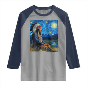 Native American Indian Van Goghs Starry Night Raglan Shirt TS11 Sport Gray Navy Print Your Wear