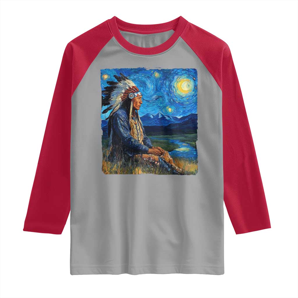 Native American Indian Van Goghs Starry Night Raglan Shirt TS11 Sport Gray Red Print Your Wear