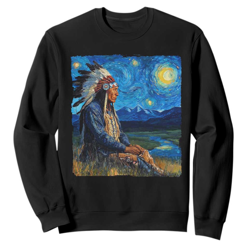 Native American Indian Van Goghs Starry Night Sweatshirt TS11 Black Print Your Wear
