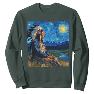 Native American Indian Van Goghs Starry Night Sweatshirt TS11 Dark Forest Green Print Your Wear