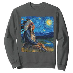 Native American Indian Van Goghs Starry Night Sweatshirt TS11 Dark Heather Print Your Wear
