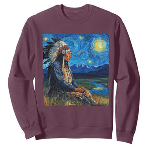 Native American Indian Van Goghs Starry Night Sweatshirt TS11 Maroon Print Your Wear