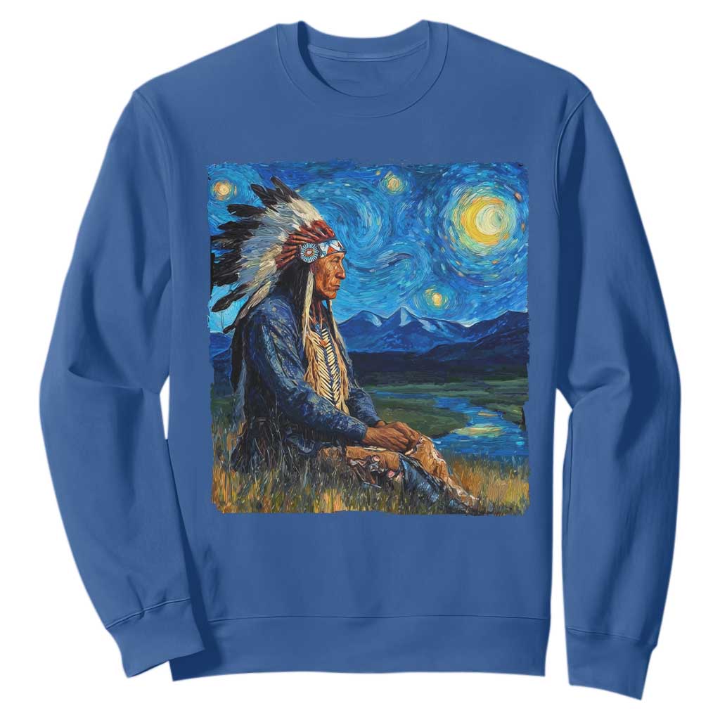 Native American Indian Van Goghs Starry Night Sweatshirt TS11 Royal Blue Print Your Wear