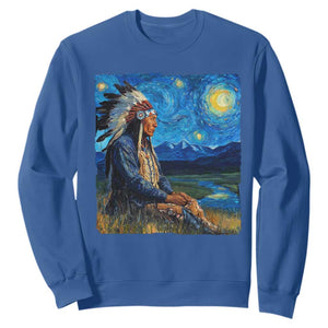 Native American Indian Van Goghs Starry Night Sweatshirt TS11 Royal Blue Print Your Wear