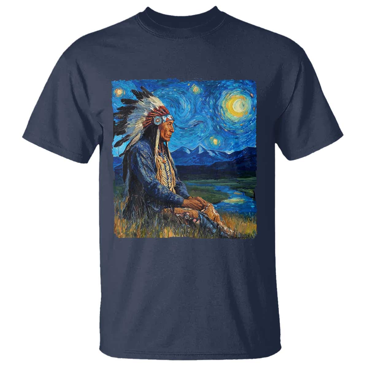 Native American Indian Van Goghs Starry Night T Shirt TS11 Navy Print Your Wear