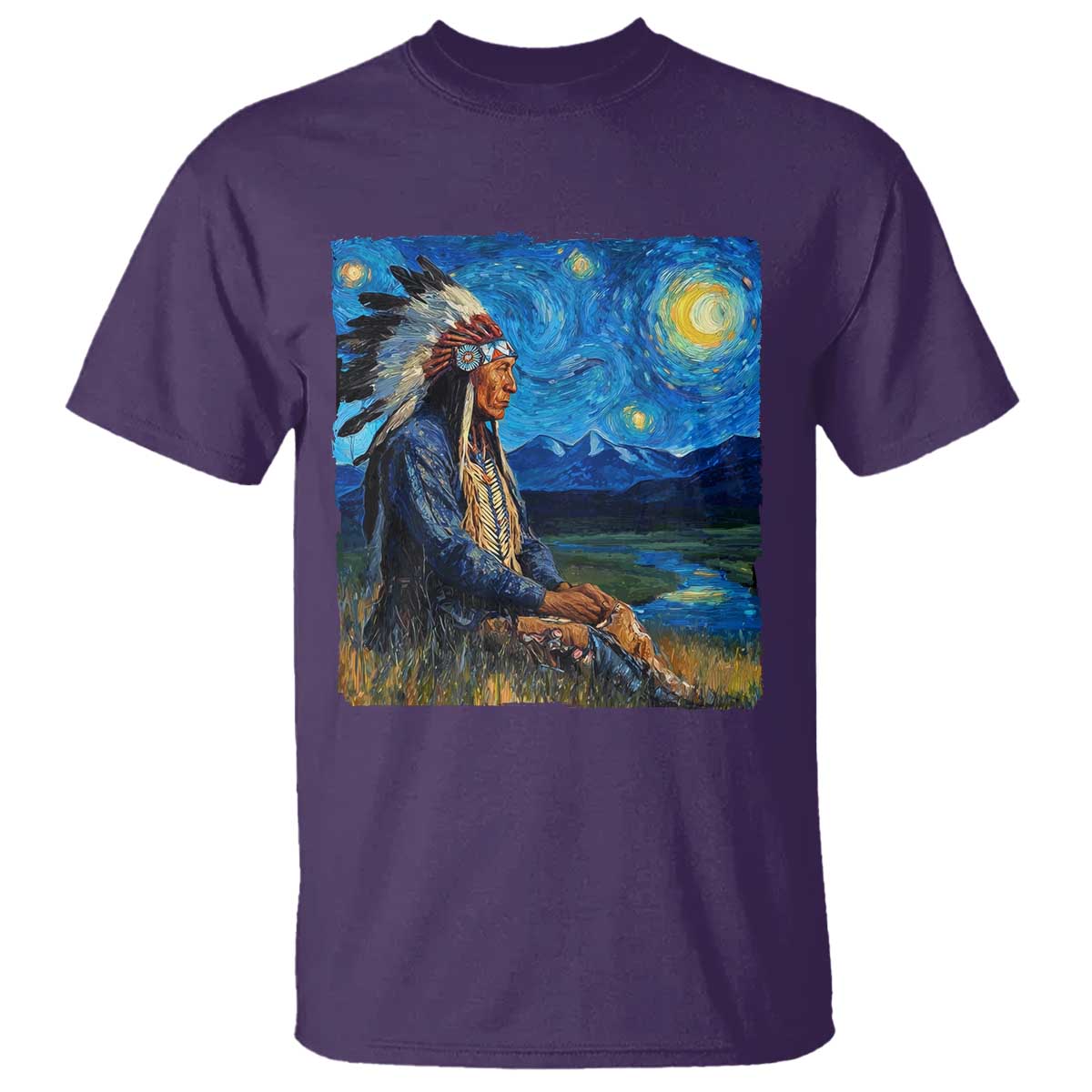 Native American Indian Van Goghs Starry Night T Shirt TS11 Purple Print Your Wear