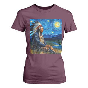 Native American Indian Van Goghs Starry Night T Shirt For Women TS11 Maroon Print Your Wear
