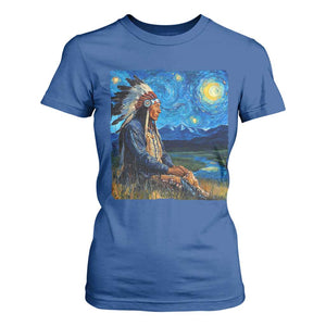 Native American Indian Van Goghs Starry Night T Shirt For Women TS11 Royal Blue Print Your Wear