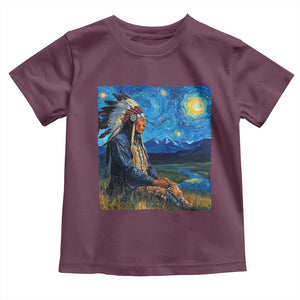 Native American Indian Van Goghs Starry Night Toddler T Shirt TS11 Maroon Print Your Wear