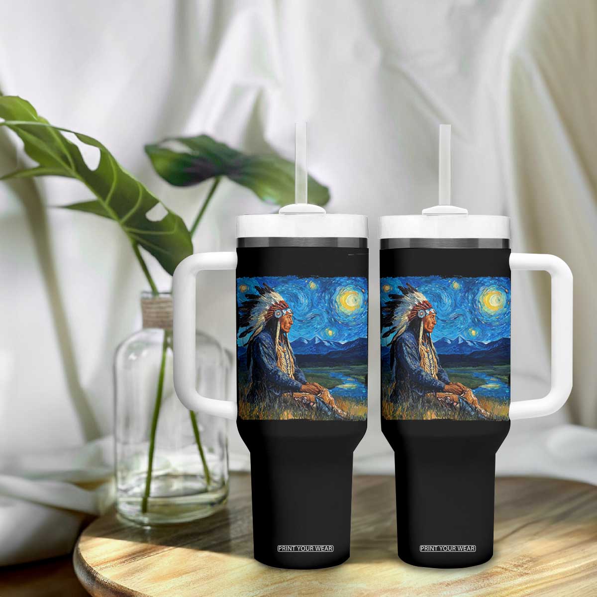 Native American Indian Van Goghs Starry Night Tumbler With Handle TS11 Print Your Wear