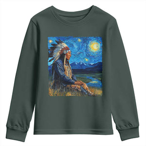 Native American Indian Van Goghs Starry Night Youth Sweatshirt TS11 Dark Forest Green Print Your Wear