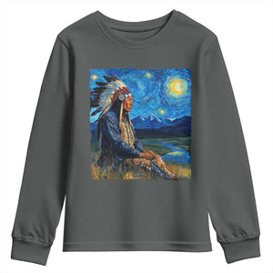 Native American Indian Van Goghs Starry Night Youth Sweatshirt TS11 Dark Heather Print Your Wear