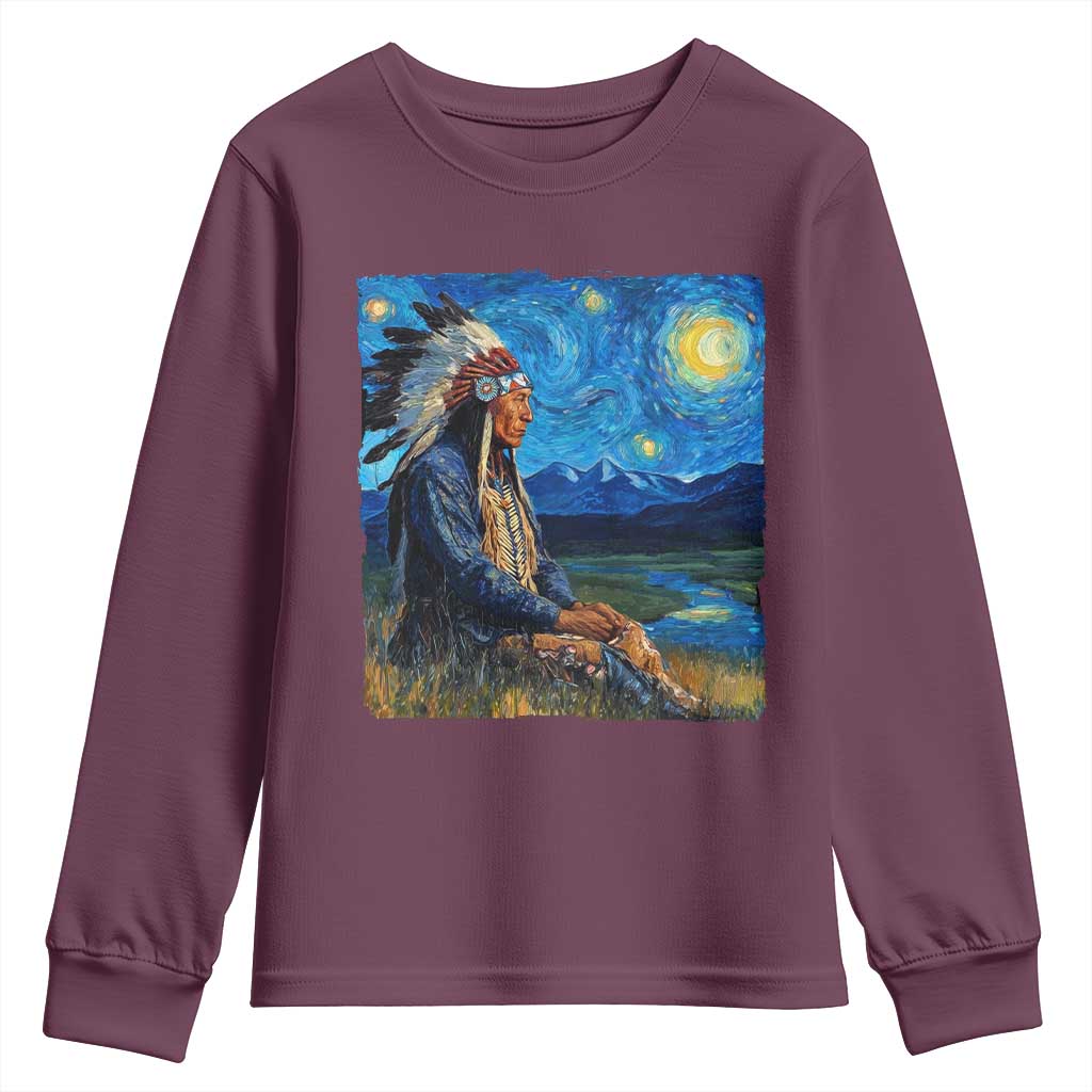 Native American Indian Van Goghs Starry Night Youth Sweatshirt TS11 Maroon Print Your Wear