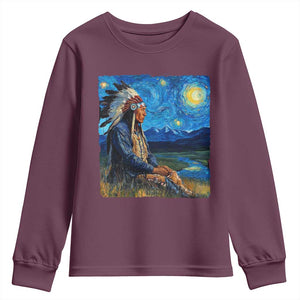 Native American Indian Van Goghs Starry Night Youth Sweatshirt TS11 Maroon Print Your Wear