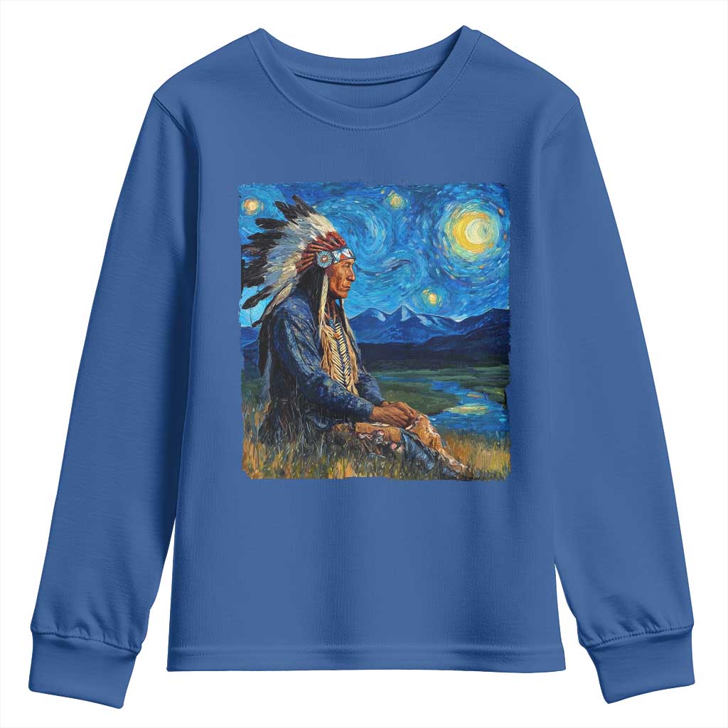 Native American Indian Van Goghs Starry Night Youth Sweatshirt TS11 Royal Blue Print Your Wear