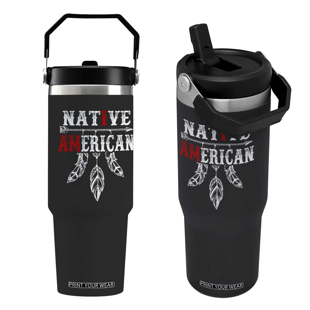 I Am Native American Flip Straw Tumbler Indigenous Pride Vintage Dreamcatcher Arrow TS11 One Size: 30 oz Black Print Your Wear