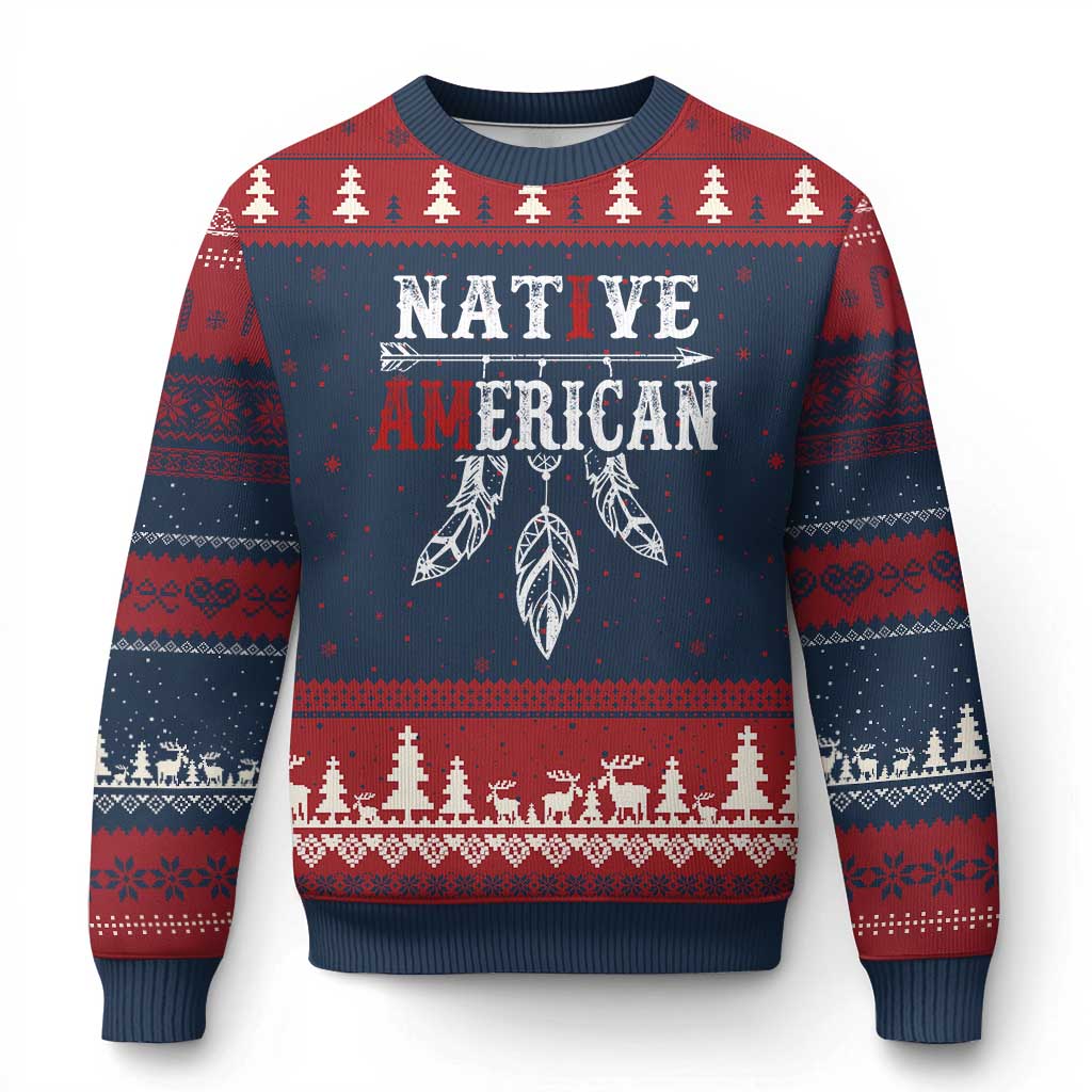 I Am Native American Ugly Christmas Sweater Indigenous Pride Vintage Dreamcatcher Arrow TS11 Navy Red Print Your Wear
