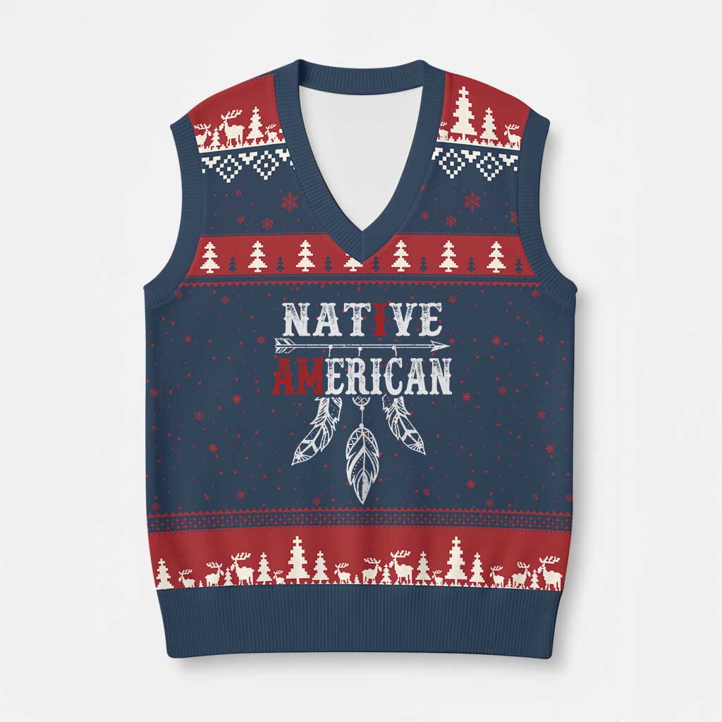 I Am Native American V-Neck Knit Sweater Vest Indigenous Pride Vintage Dreamcatcher Arrow - Print Your Wear