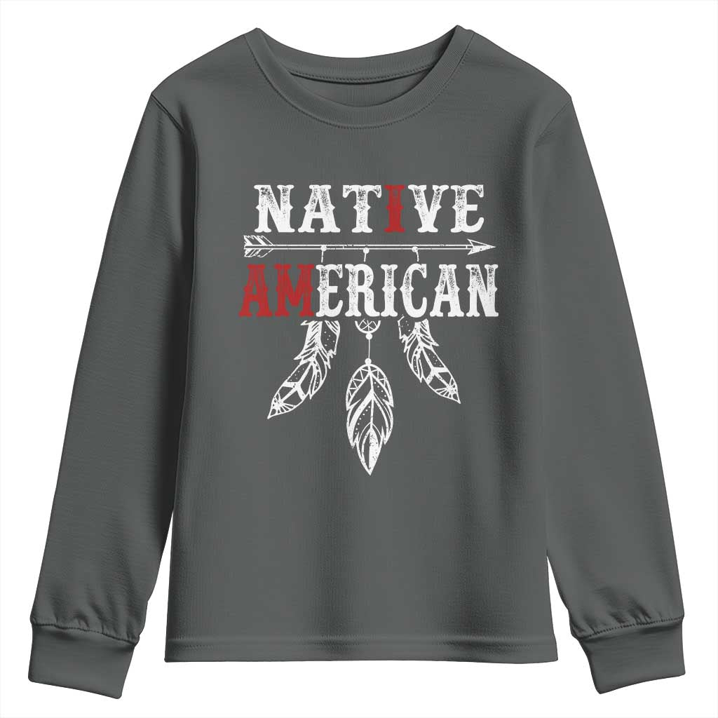 I Am Native American Youth Sweatshirt Indigenous Pride Vintage Dreamcatcher Arrow TS11 Dark Heather Print Your Wear