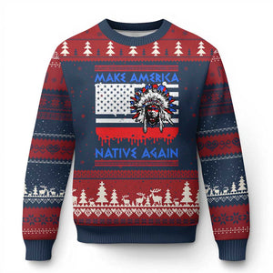 Make America Native Again Ugly Christmas Sweater Native Indian Pride USA Flag TS11 Navy Red Print Your Wear