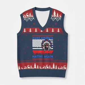 Make America Native Again V-Neck Knit Sweater Vest Native Indian Pride USA Flag - Print Your Wear