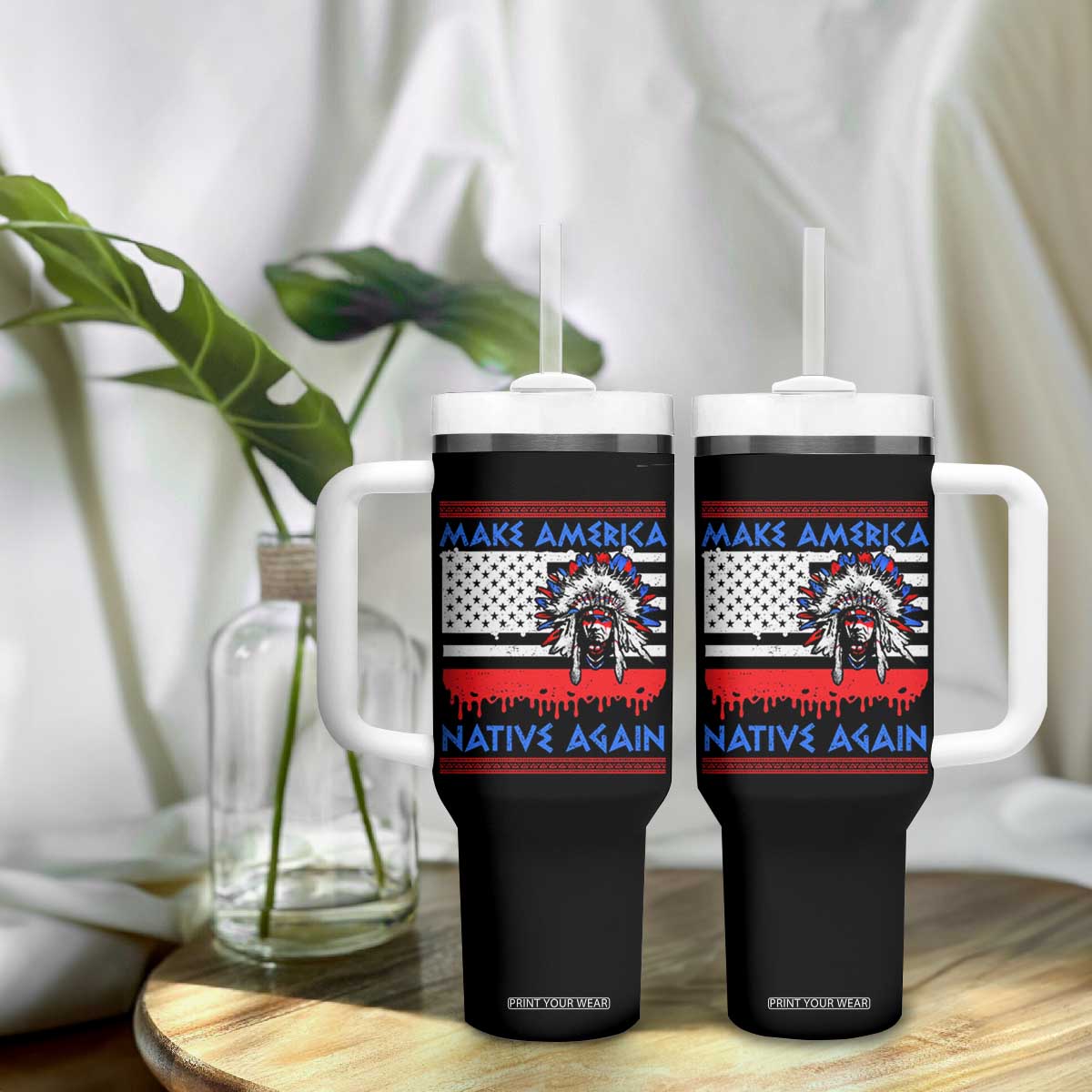 Make America Native Again Tumbler With Handle Native Indian Pride USA Flag TS11 Print Your Wear