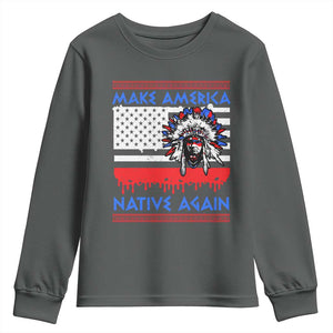 Make America Native Again Youth Sweatshirt Native Indian Pride USA Flag TS11 Dark Heather Print Your Wear