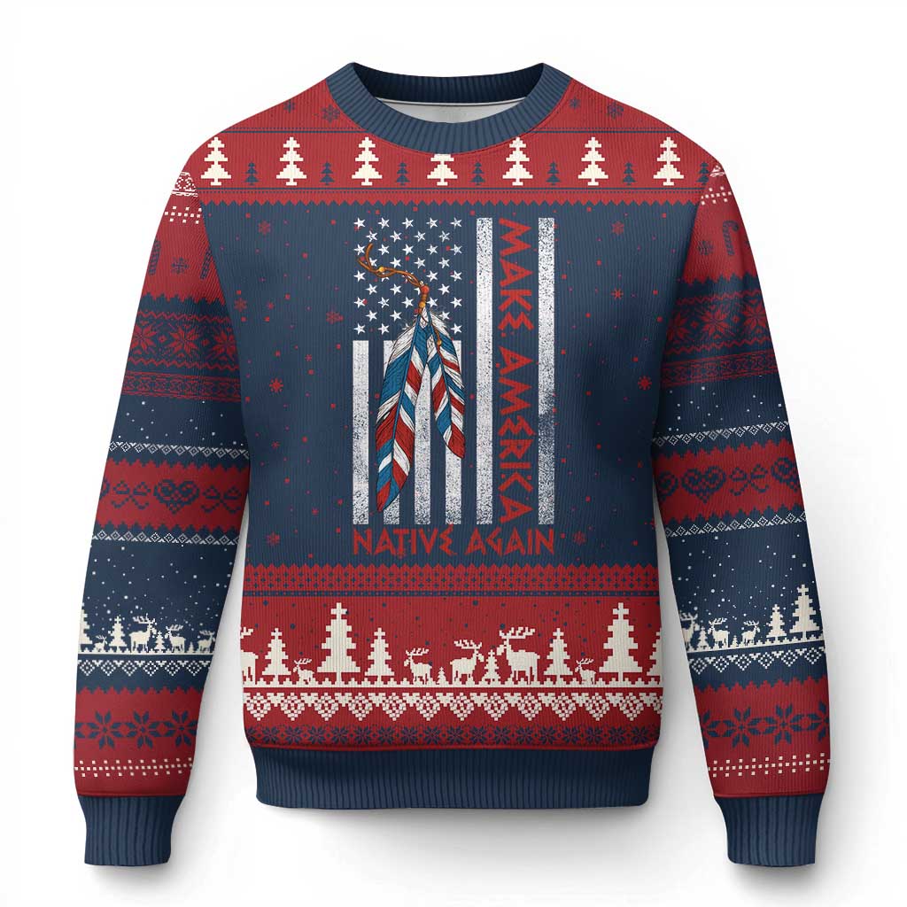 Make America Native Again Ugly Christmas Sweater Indigenous Peoples Day USA Flag TS11 Navy Red Print Your Wear