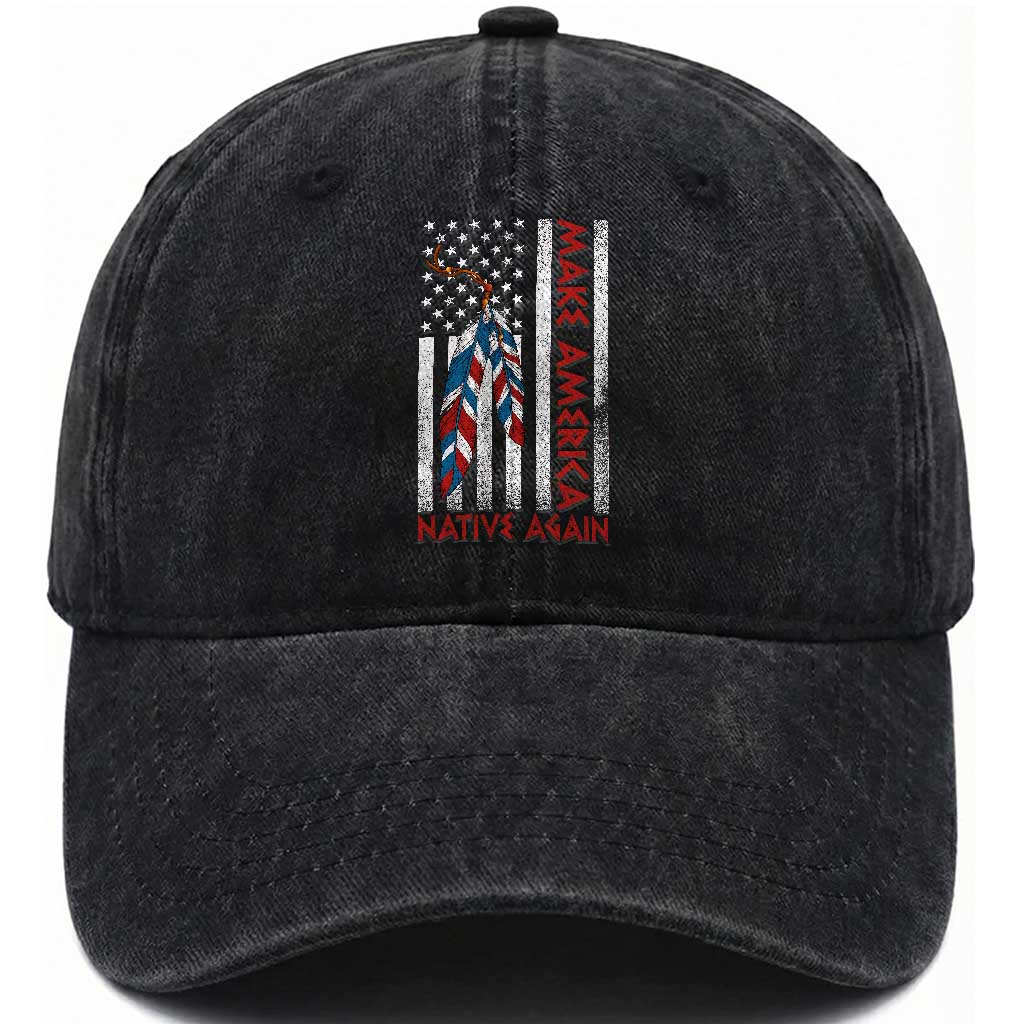 Make America Native Again Washed Cotton Baseball Cap Indigenous Peoples Day USA Flag TS11 Print Your Wear