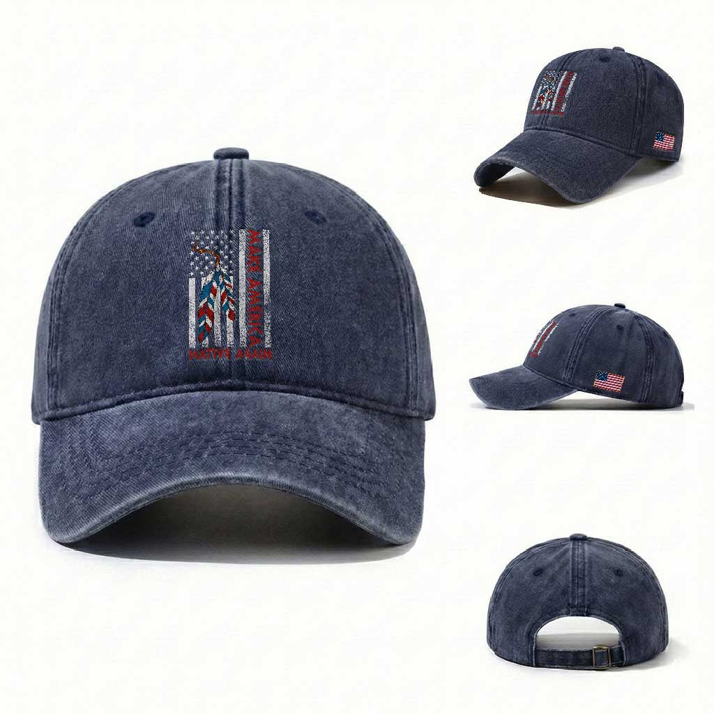 Make America Native Again Washed Cotton Baseball Cap Indigenous Peoples Day USA Flag