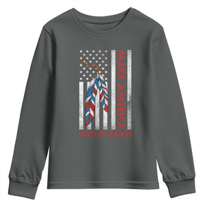 Make America Native Again Youth Sweatshirt Indigenous Peoples Day USA Flag TS11 Dark Heather Print Your Wear