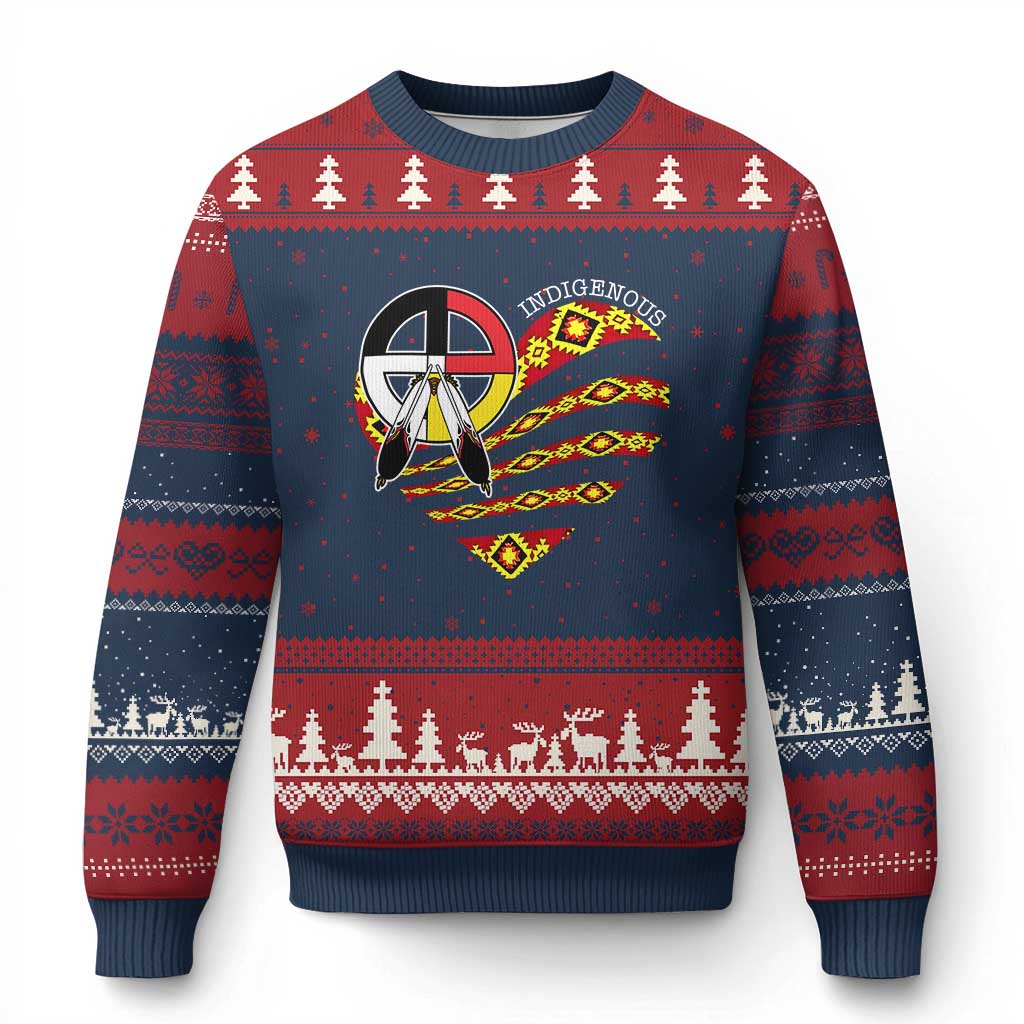 Indigenous Pride Native American Medicine Wheel Ugly Christmas Sweater TS11 Navy Red Print Your Wear