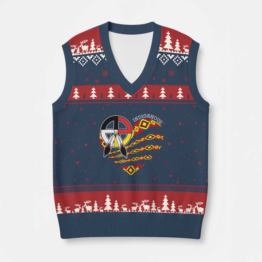 Indigenous Pride Native American Medicine Wheel V-Neck Knit Sweater Vest TS11 Navy Red Print Your Wear