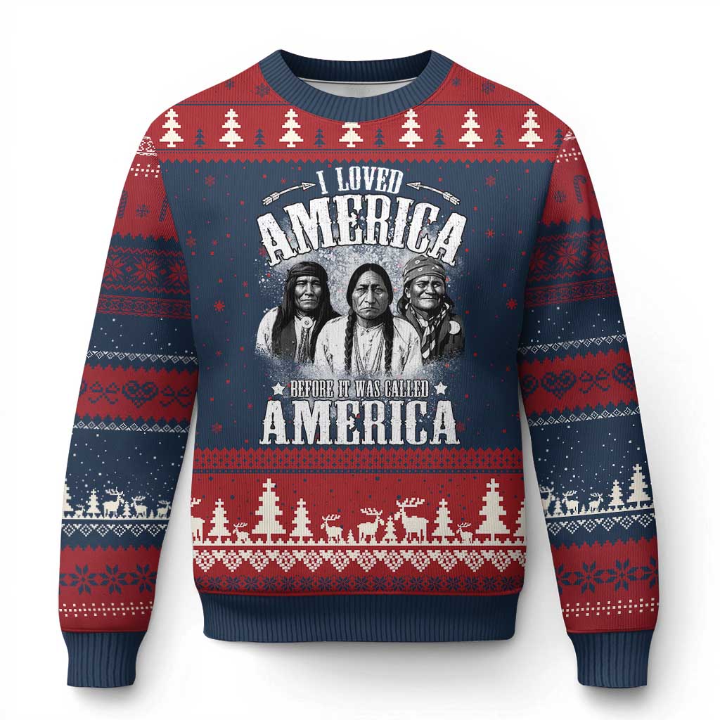 I Loved America Before It Was Called America Ugly Christmas Sweater Native American TS11 Navy Red Print Your Wear