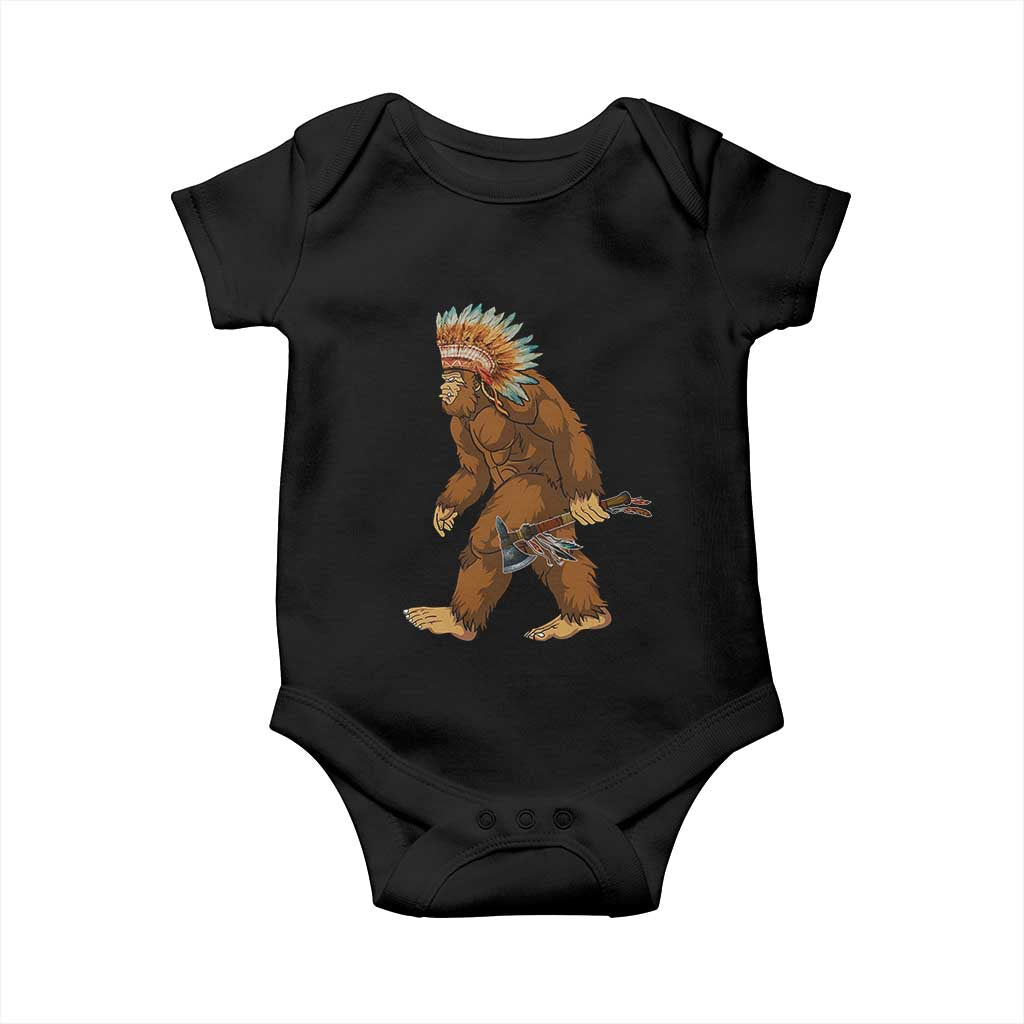 Funny Bigfoot American Indian Native Sasquatch Tomahawk Baby Onesie TS11 Black Print Your Wear