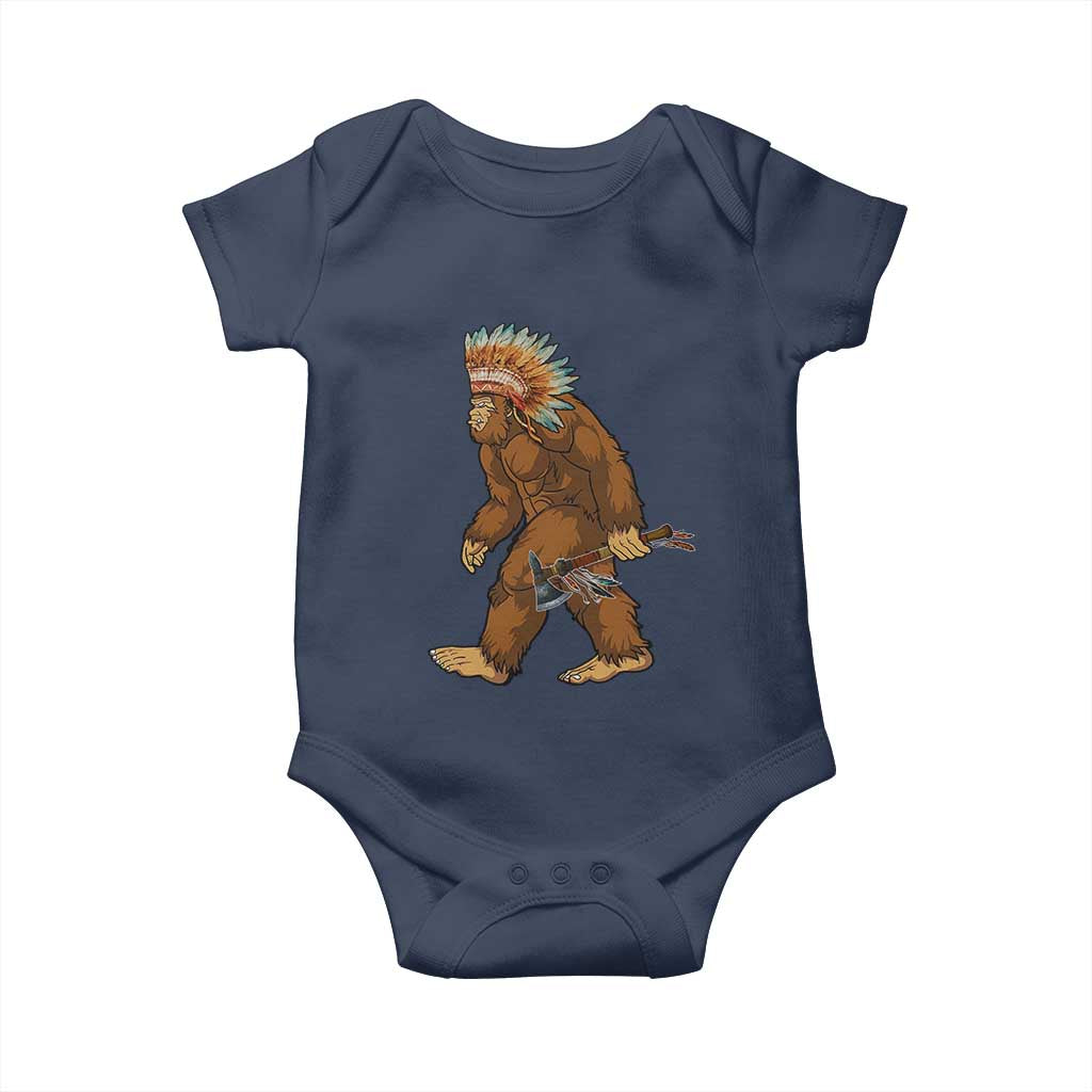 Funny Bigfoot American Indian Native Sasquatch Tomahawk Baby Onesie TS11 Navy Print Your Wear