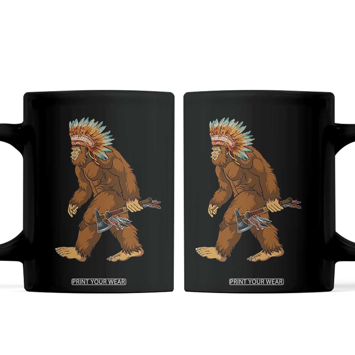 Funny Bigfoot American Indian Native Sasquatch Tomahawk Coffee Mug TS11 Black Print Your Wear