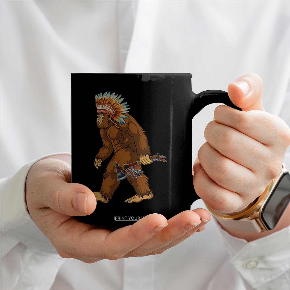 Funny Bigfoot American Indian Native Sasquatch Tomahawk Coffee Mug TS11 Print Your Wear