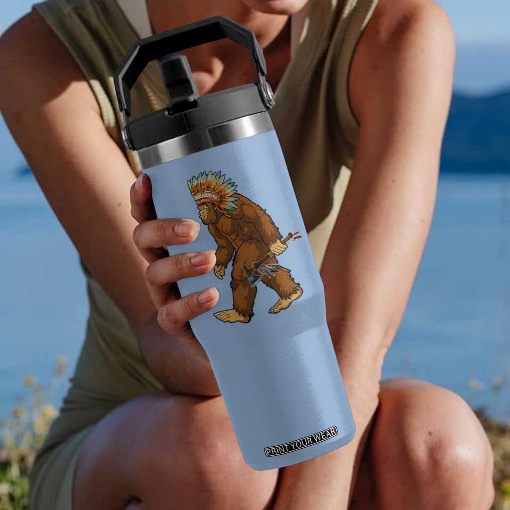 Funny Bigfoot American Indian Native Sasquatch Tomahawk Flip Straw Tumbler TS11 One Size: 30 oz Light Blue Print Your Wear