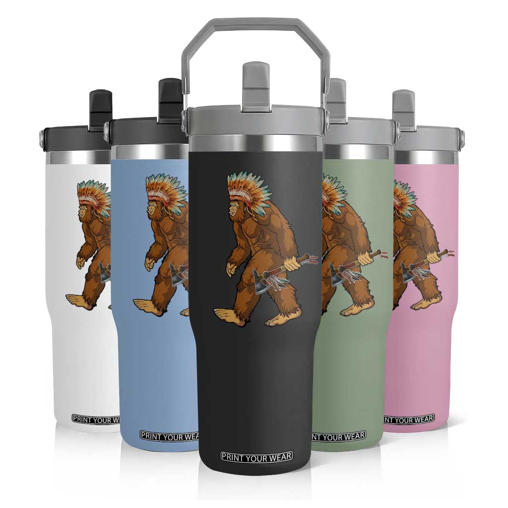 Funny Bigfoot American Indian Native Sasquatch Tomahawk Flip Straw Tumbler TS11 Print Your Wear