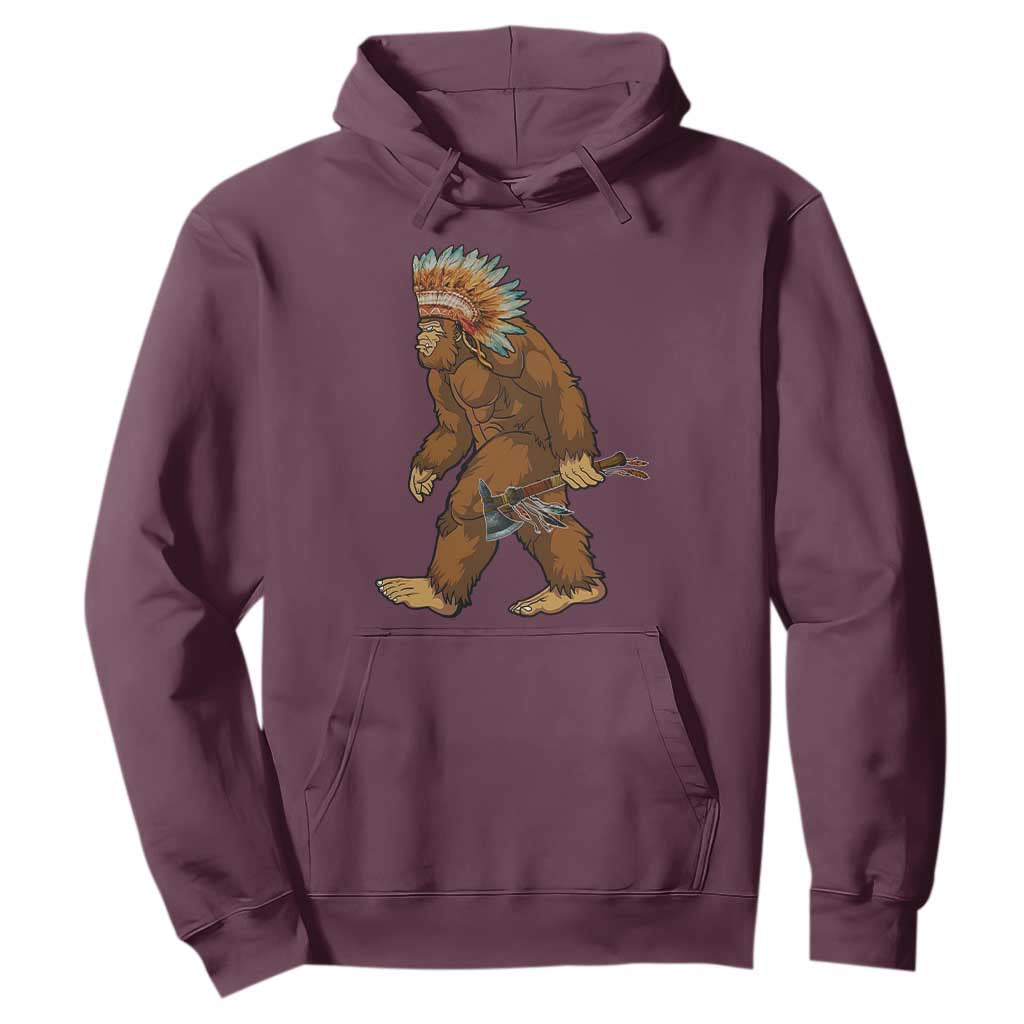 Funny Bigfoot American Indian Native Sasquatch Tomahawk Hoodie TS11 Maroon Print Your Wear