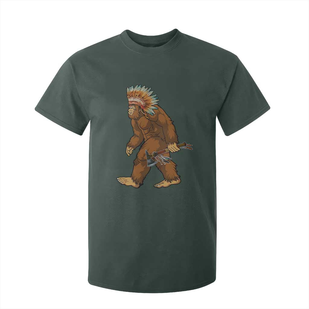 Funny Bigfoot American Indian Native Sasquatch Tomahawk T Shirt For Kid TS11 Dark Forest Green Print Your Wear