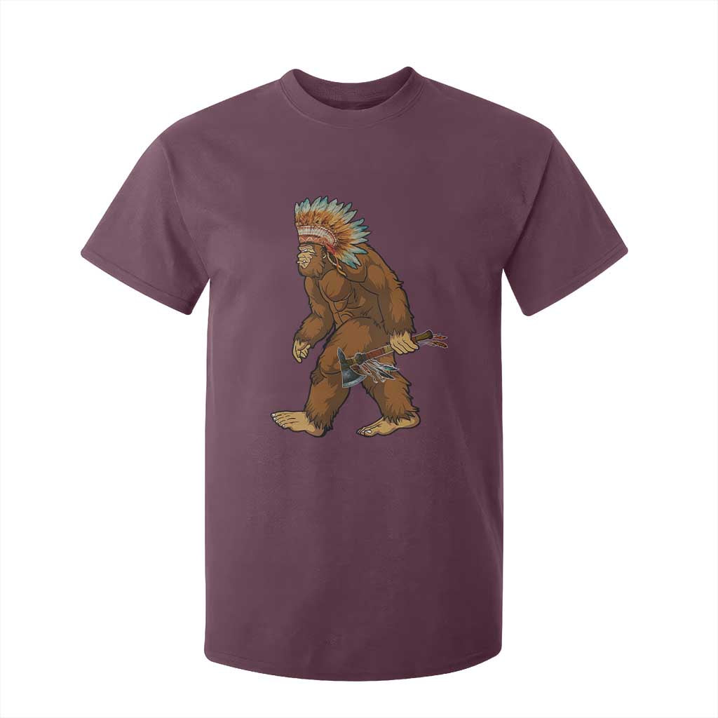 Funny Bigfoot American Indian Native Sasquatch Tomahawk T Shirt For Kid TS11 Maroon Print Your Wear