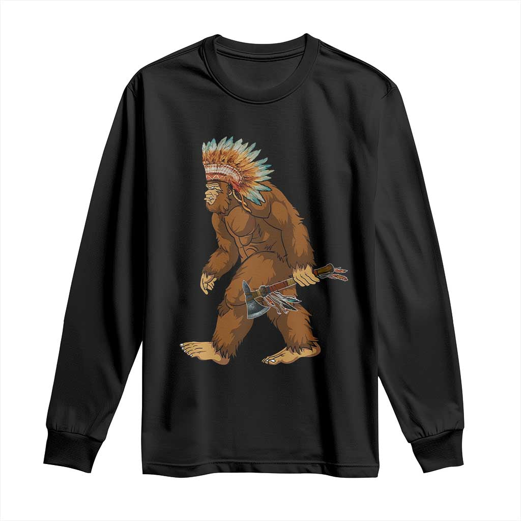 Funny Bigfoot American Indian Native Sasquatch Tomahawk Long Sleeve Shirt TS11 Black Print Your Wear