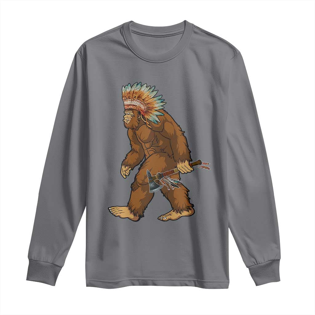 Funny Bigfoot American Indian Native Sasquatch Tomahawk Long Sleeve Shirt TS11 Charcoal Print Your Wear