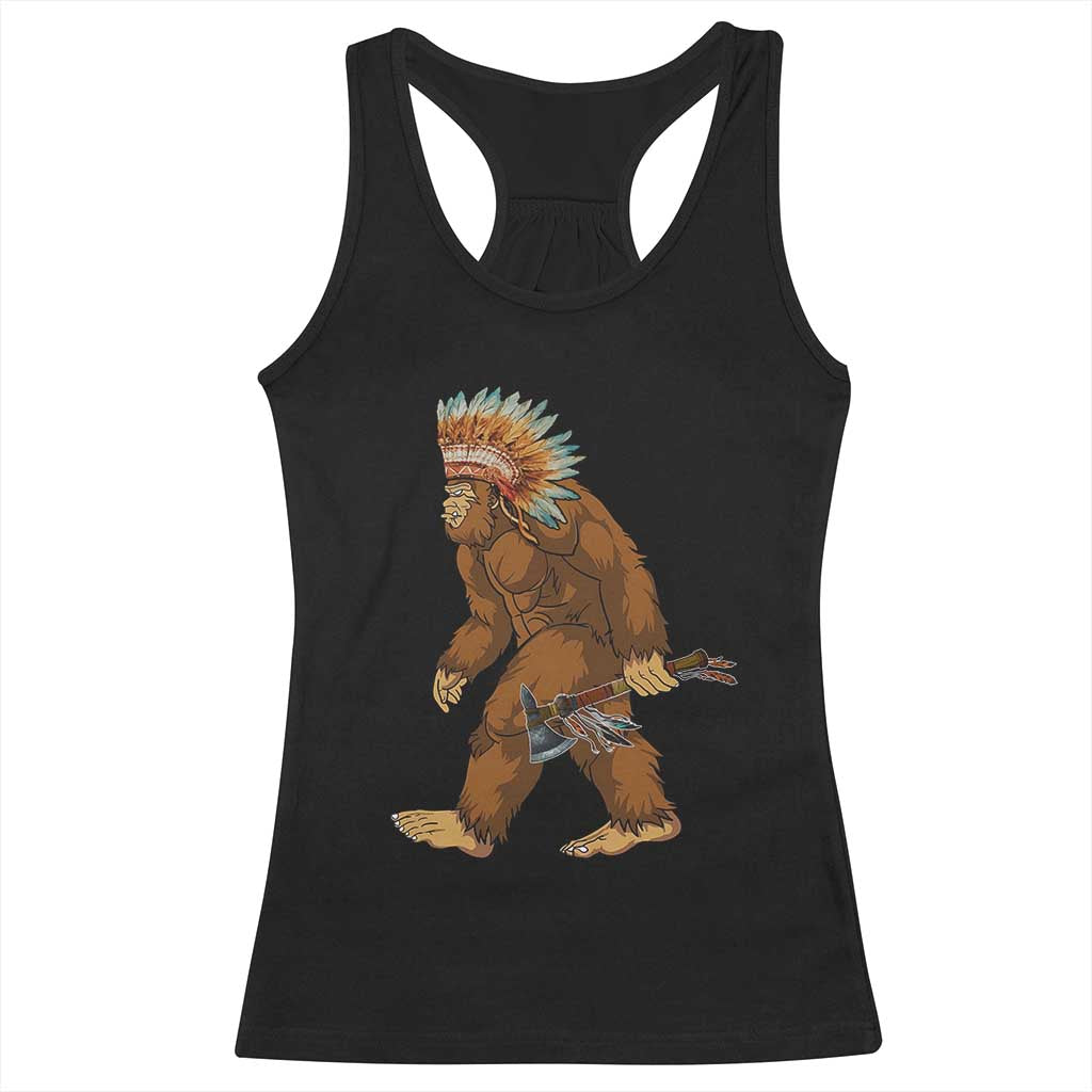 Funny Bigfoot American Indian Native Sasquatch Tomahawk Racerback Tank Top TS11 Black Print Your Wear