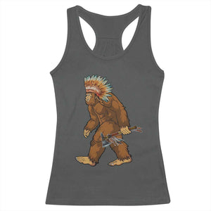 Funny Bigfoot American Indian Native Sasquatch Tomahawk Racerback Tank Top TS11 Dark Heather Print Your Wear